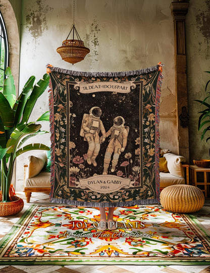 To the Moon & Back Astral Lovers Blanket Custom | Celestial Astronaut Love Romantic Wedding Anniversary Tapestry Throw Sentimental for Him