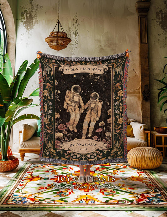 To the Moon & Back Astral Lovers Blanket Custom | Celestial Astronaut Love Romantic Wedding Anniversary Tapestry Throw Sentimental for Him