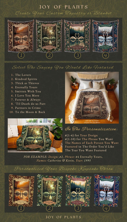 The Lovers Swan Couple Tapestry Blanket Personalized Wedding Gift | Misty Forest Lake Romance Whimsy Custom Anniversary Heirloom Woven Throw