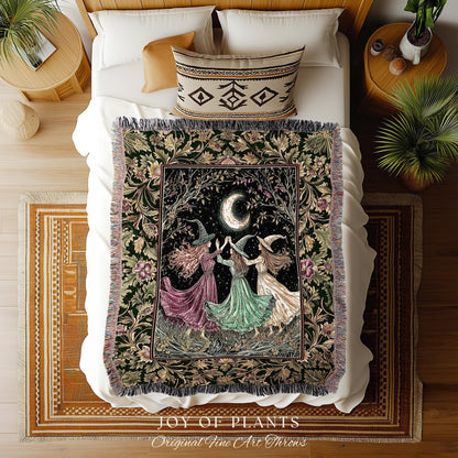 Cozy Autumn Halloween Blanket | Cottagecore Witch Throw Wiccan Fairytale Mystic Woven Wall Tapestry Moody Maximalism Macabre Dark Academia |