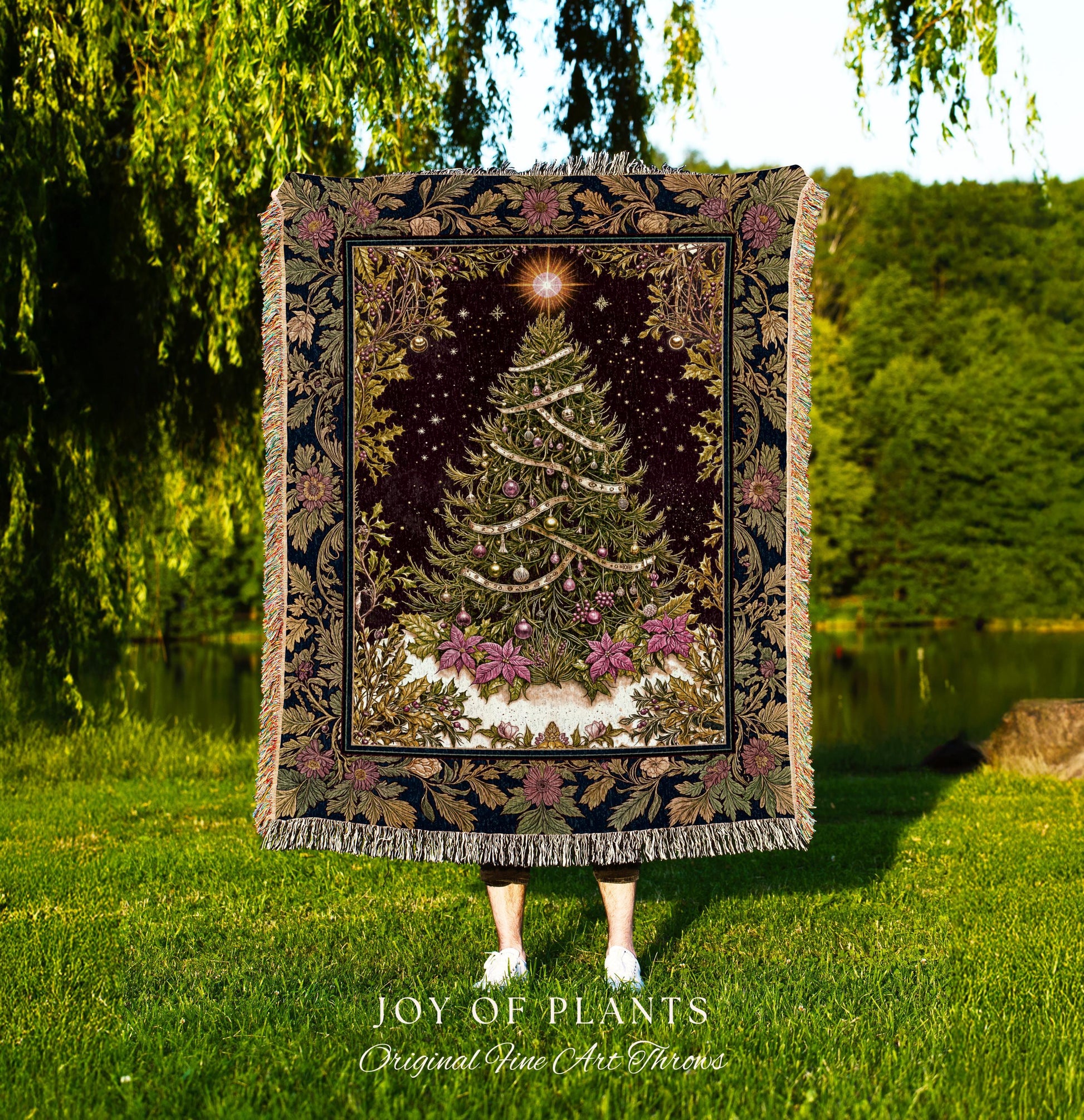 Wintertime Wonder Rustic Tree Tapestry | Vintage Holiday Cozy Cottagecore Decor Merry & Bright Cozy Winter Throw Boho Woven Festive Artwork