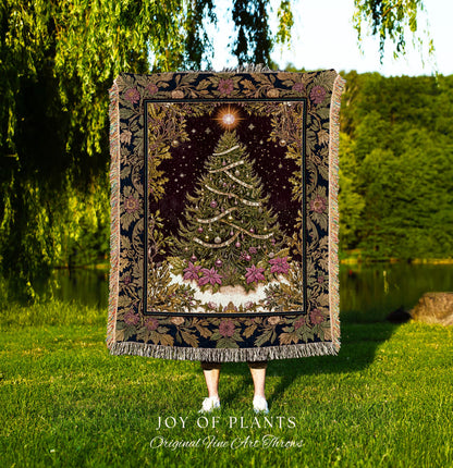 Wintertime Wonder Rustic Tree Tapestry | Vintage Holiday Cozy Cottagecore Decor Merry & Bright Cozy Winter Throw Boho Woven Festive Artwork
