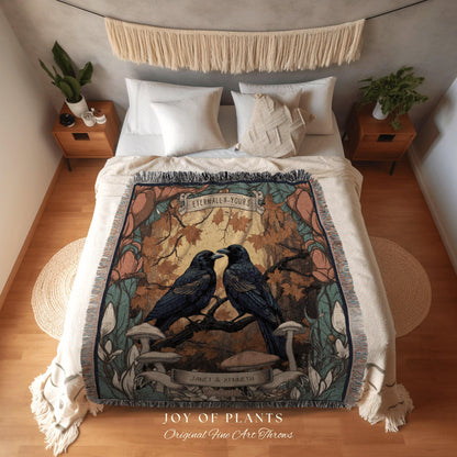 Whimsigoth Couples Blanket Custom | Gothic Wedding Gift Custom Tapestry Crow Core Blanket Woodland Wedding Crowcore Decor Unique Couple Gift