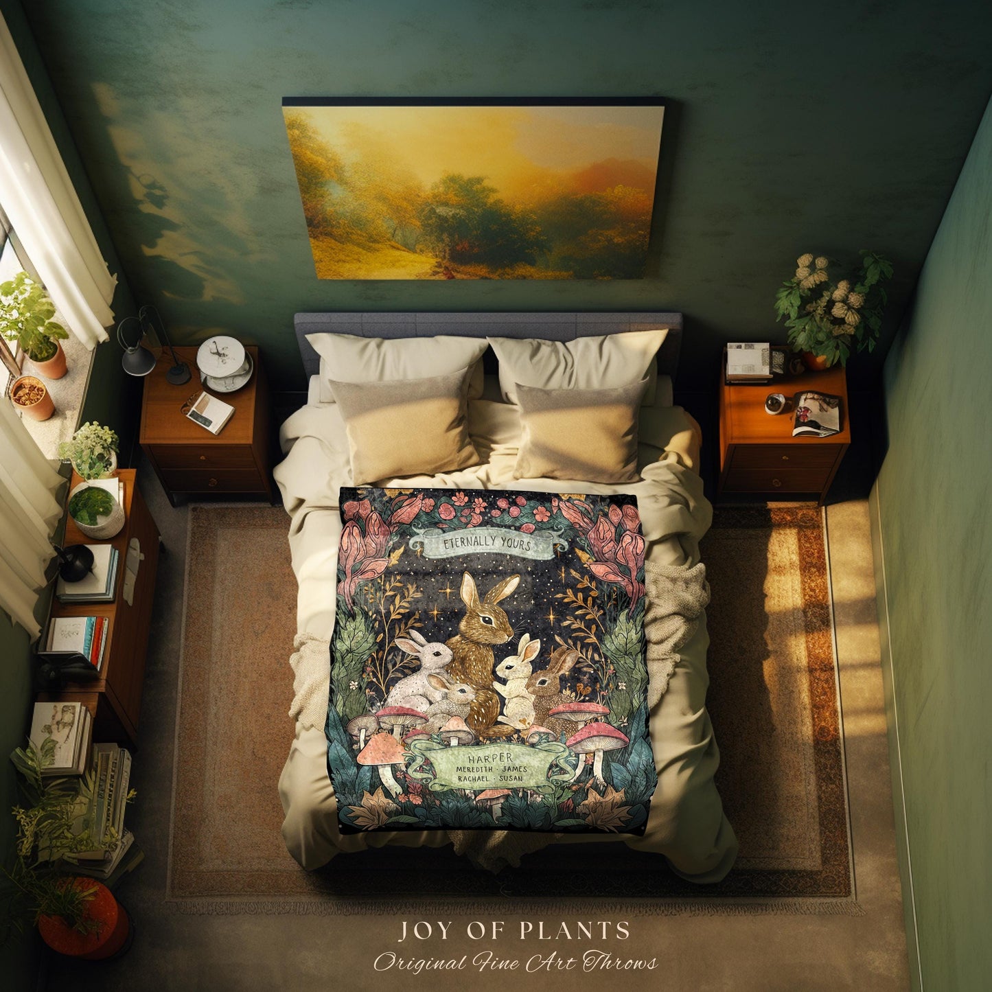 Custom Family Members Tapestry Woodland Whimsy | Ethereal Cottagecore Throw Blanket Celestial Decor Names Meaningful Gift From Children Cute