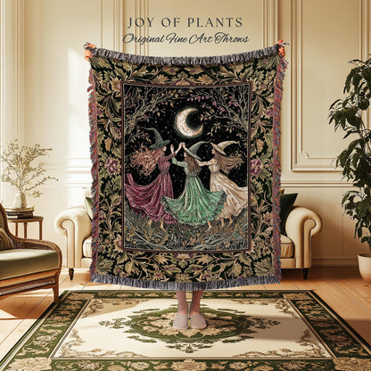 Cozy Autumn Halloween Blanket | Cottagecore Witch Throw Wiccan Fairytale Mystic Woven Wall Tapestry Moody Maximalism Macabre Dark Academia |