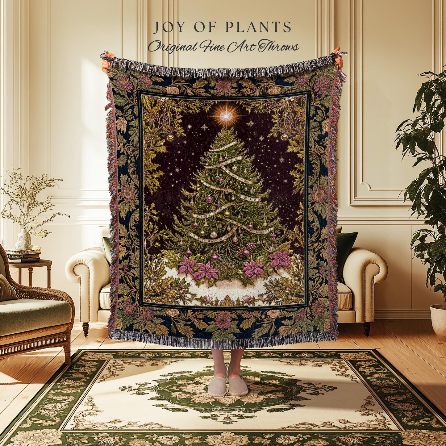 Wintertime Wonder Rustic Tree Tapestry | Vintage Holiday Cozy Cottagecore Decor Merry & Bright Cozy Winter Throw Boho Woven Festive Artwork