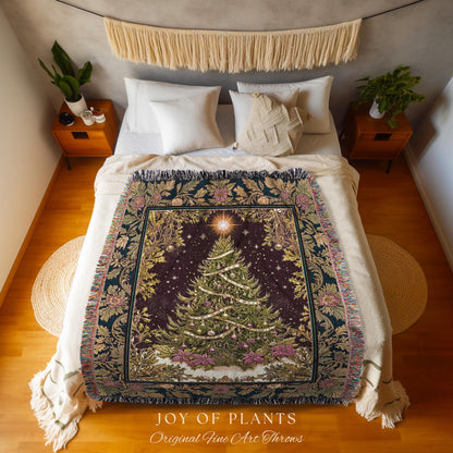Wintertime Wonder Rustic Tree Tapestry | Vintage Holiday Cozy Cottagecore Decor Merry & Bright Cozy Winter Throw Boho Woven Festive Artwork