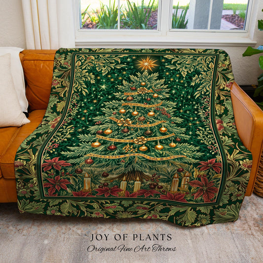 Emerald Evergreen Cozy Throw Blanket | Vintage Christmas Woven Wall Tapestry Holiday Winter Cottagecore Rustic Yuletide Classic Style Xmas |