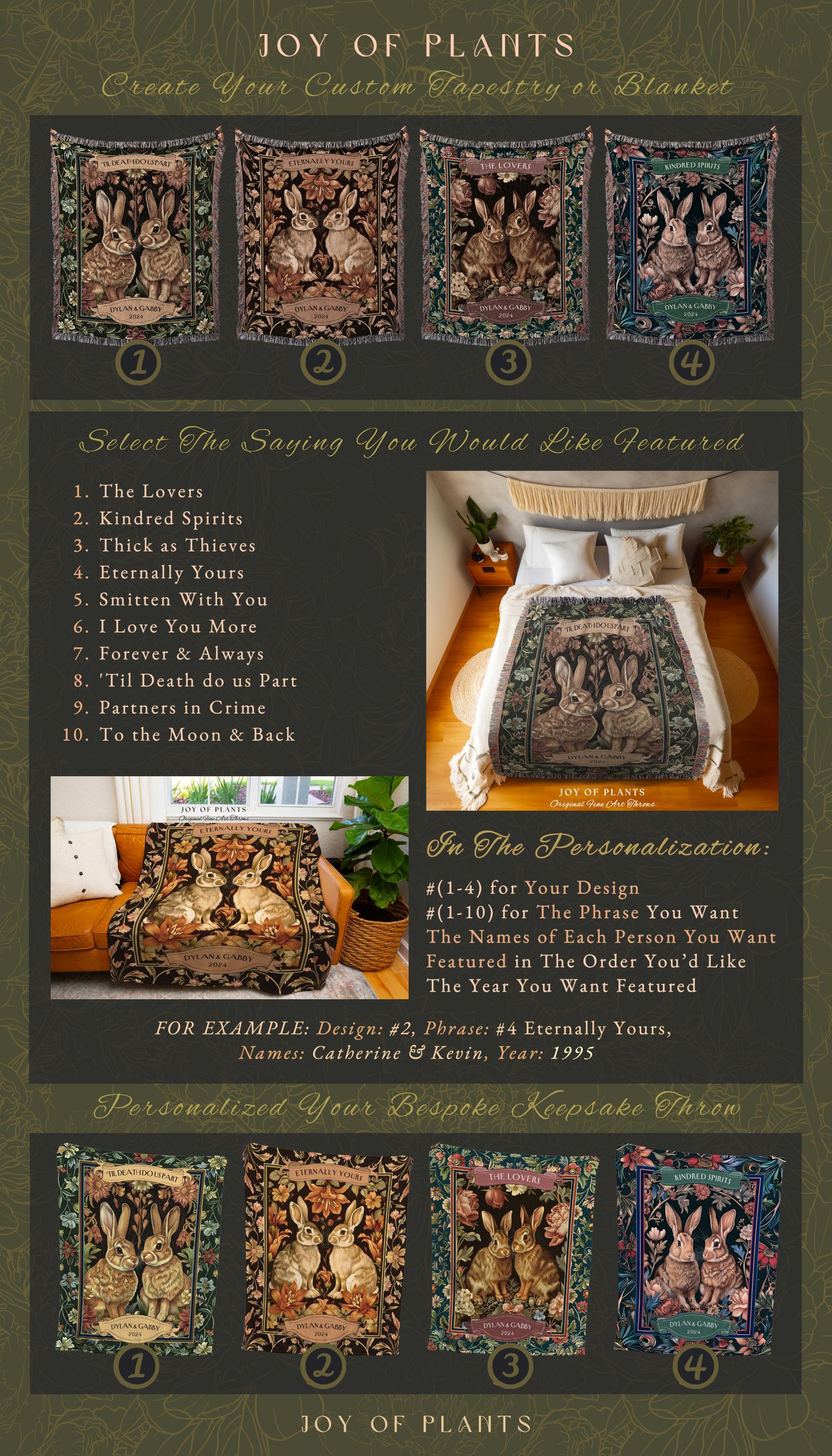 Cozy Couple Gift Personalized Bunny Blanket | Soft Cottagecore Rabbit Blanket Cute Couples Woven Tapestry Personalized Mr & Mrs Anniversary