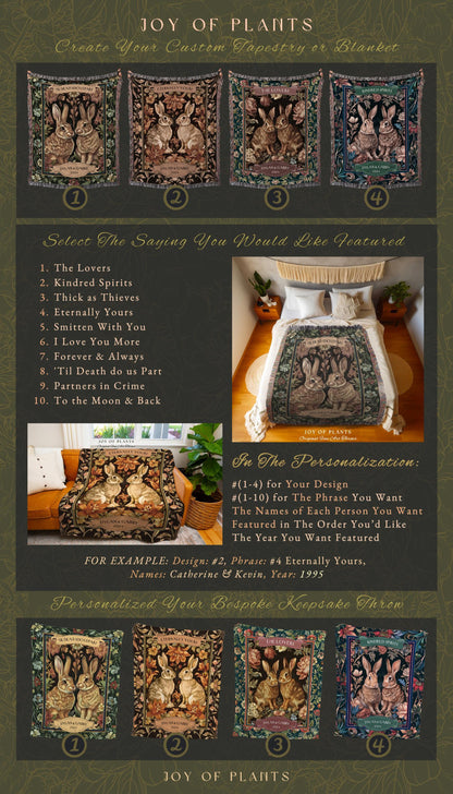 Cozy Couple Gift Personalized Bunny Blanket | Soft Cottagecore Rabbit Blanket Cute Couples Woven Tapestry Personalized Mr & Mrs Anniversary