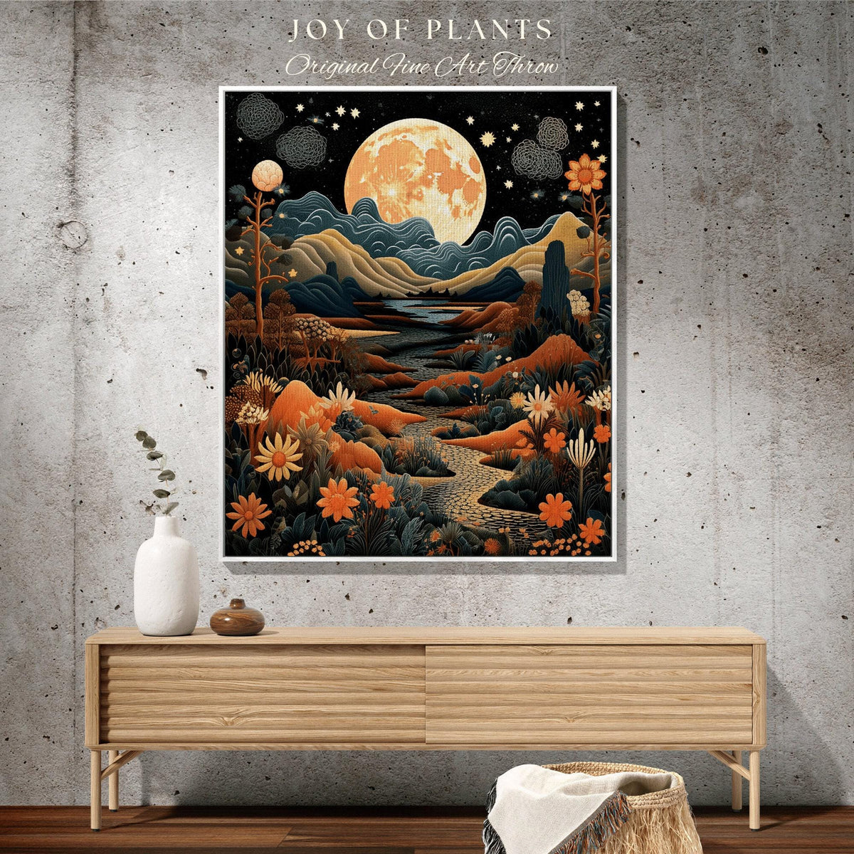 Narcissus Birth Month Flower Tapestry Full Moon Landscape | Custom December Birthday Gift Woven Blanket Personalized Birth Flower December |