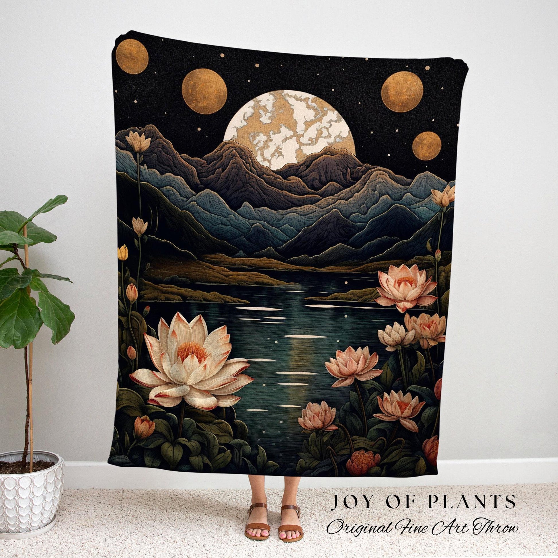 Waterlily Birth Flower July Birthday Custom Gift | Woven Blanket Personalized Birth Month Flower Tapestry | July Waterlily Room Decor Floral