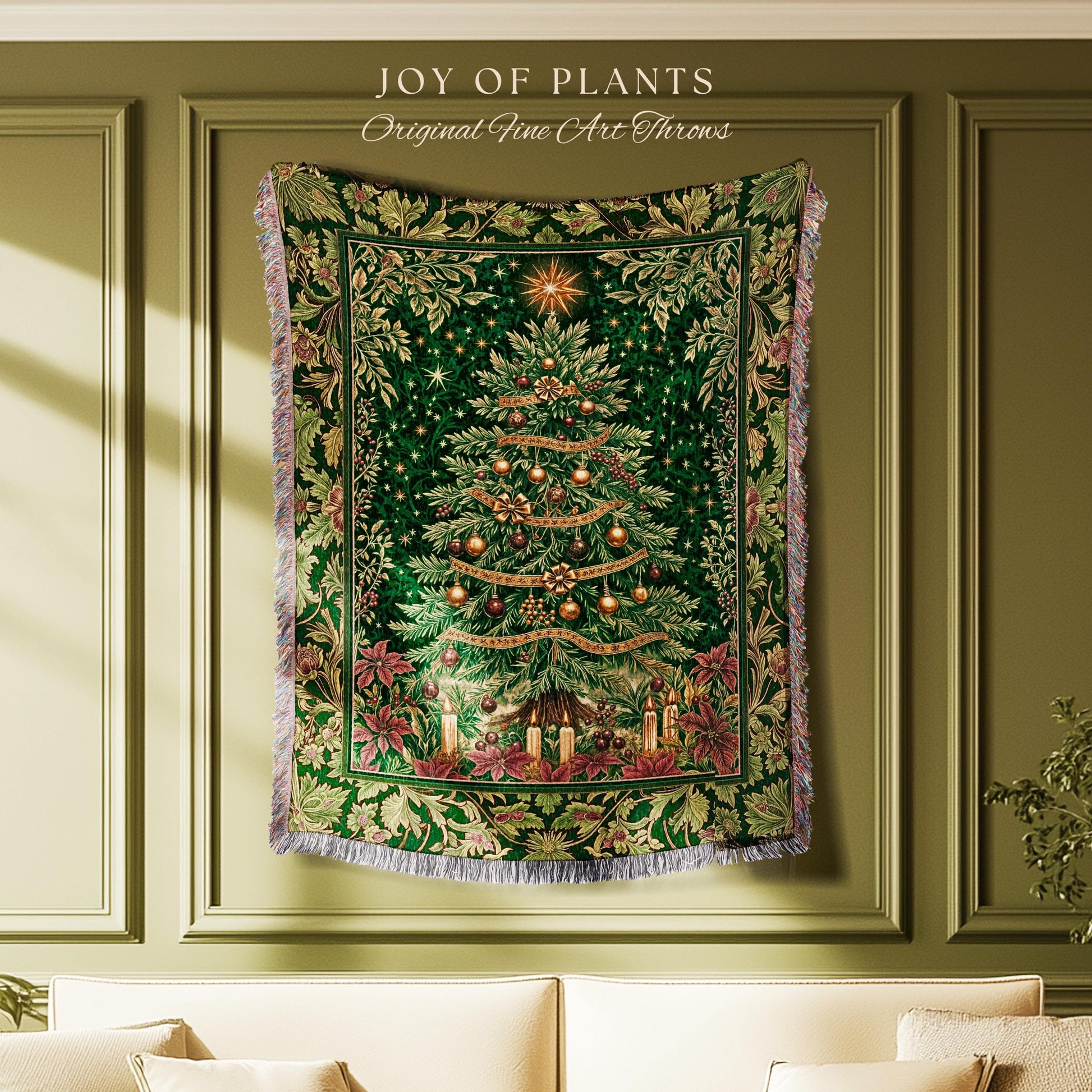 Emerald Evergreen Cozy Throw Blanket | Vintage Christmas Woven Wall Tapestry Holiday Winter Cottagecore Rustic Yuletide Classic Style Xmas |