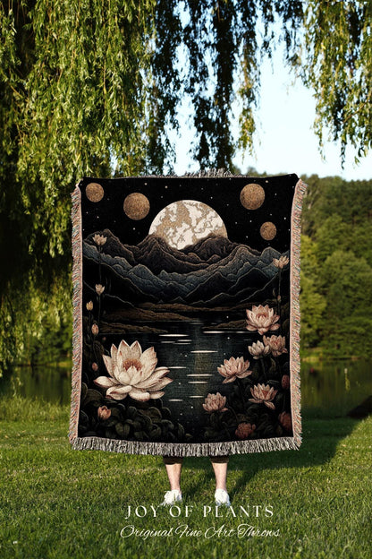 Waterlily Birth Flower July Birthday Custom Gift | Woven Blanket Personalized Birth Month Flower Tapestry | July Waterlily Room Decor Floral
