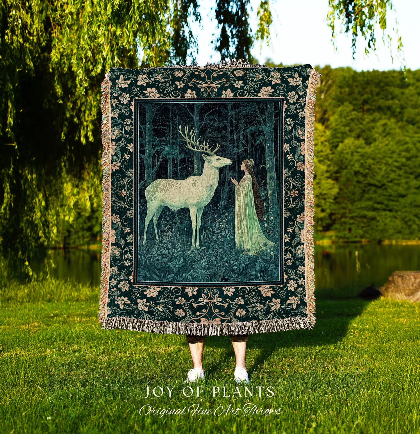 Medieval Princess Woodland Magic Blanket | Ancient Spirits Ethereal Forest Tapestry Mystic Woods Folklore Woven Wall Art Elegant Cottagecore