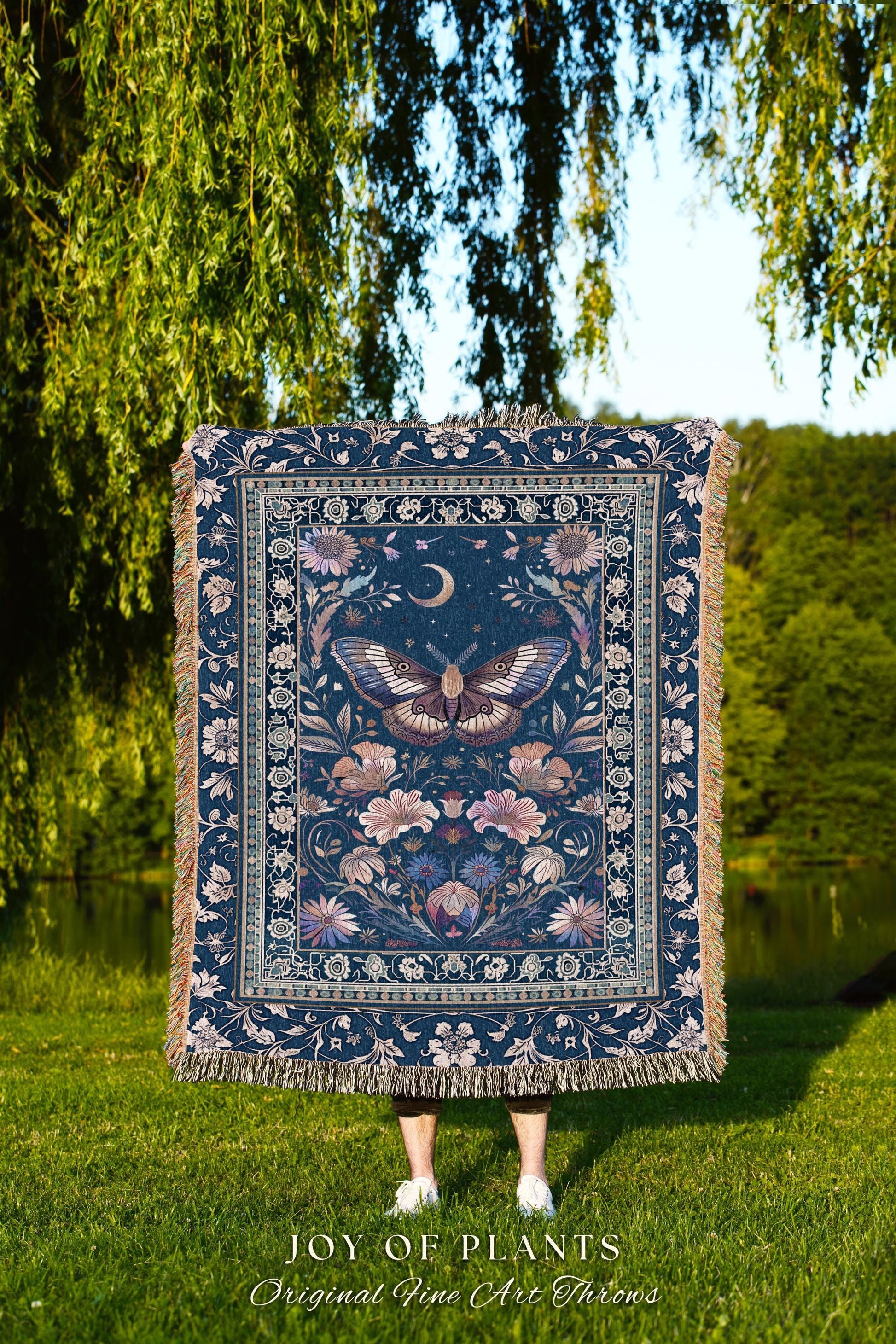 Amethyst Celestial Moth Blanket | Witchy Ethereal Bohemian Butterfly Coverlet Woven Tapestry Blanket Pea Flower Purple Dark Cottagecore Home