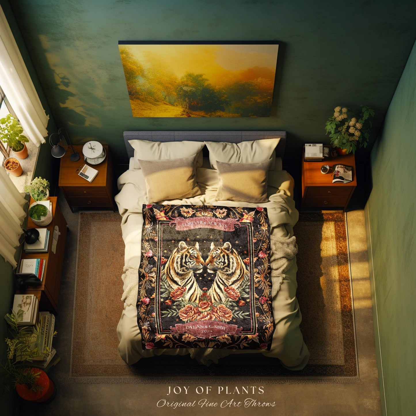 Forever and Always Tiger Tapestry Throw Blanket | Custom Saying Gift for Partner Cozy Woven Starry Night Blanket Personalized Anniversary |