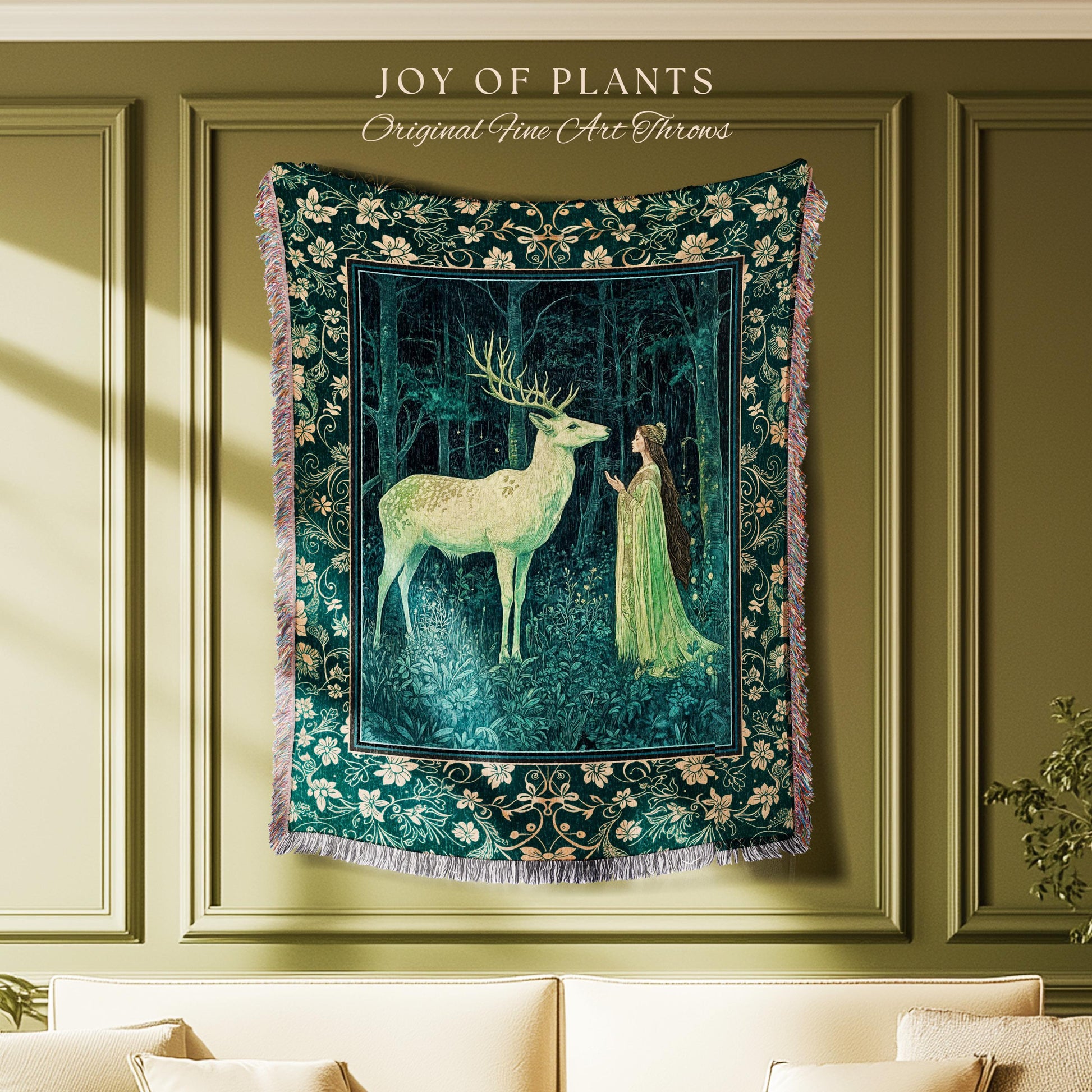 Medieval Princess Woodland Magic Blanket | Ancient Spirits Ethereal Forest Tapestry Mystic Woods Folklore Woven Wall Art Elegant Cottagecore
