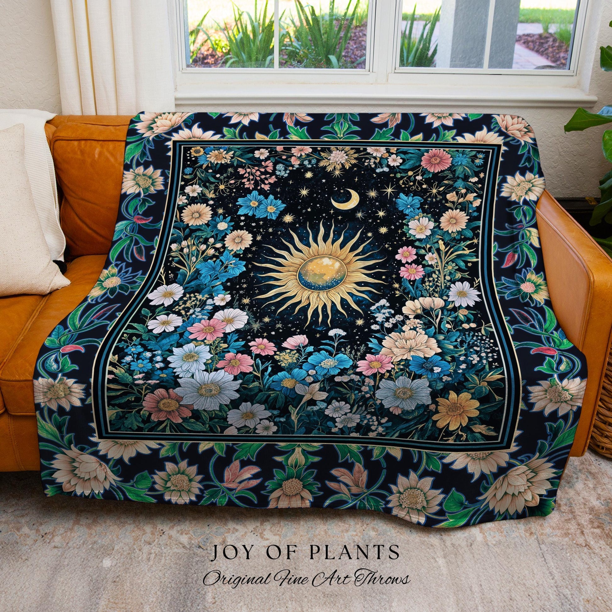 Colorful Maximalist Boho Sun Blanket | Whimsigothic Tarot Tapestry Woven Celestial Spiritual Decor Bohemian Indie Bedroom Sun and Moon Cozy