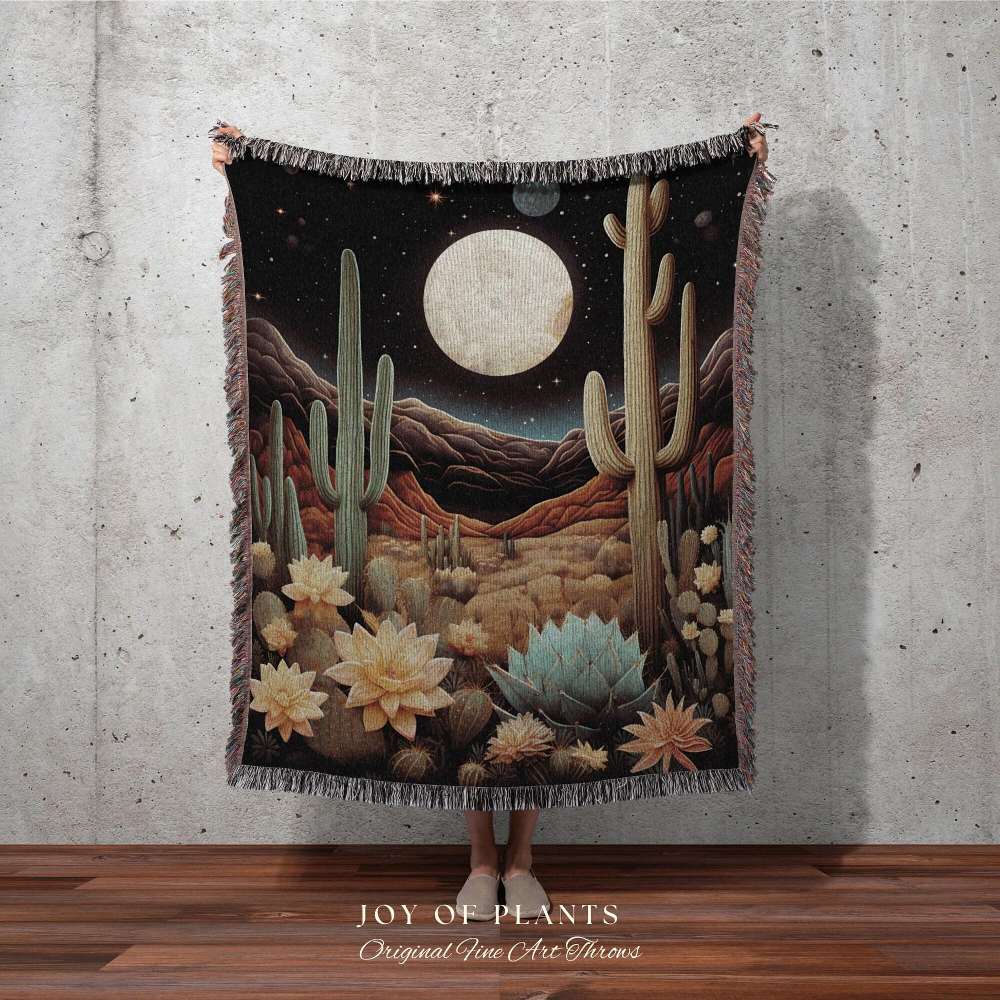 Starry Sky Desert Blanket | Southwestern Home Decor Housewarming Gift Blanket Cactus Aesthetic Blanket Woven Tapestry Desert Plains Boho Art