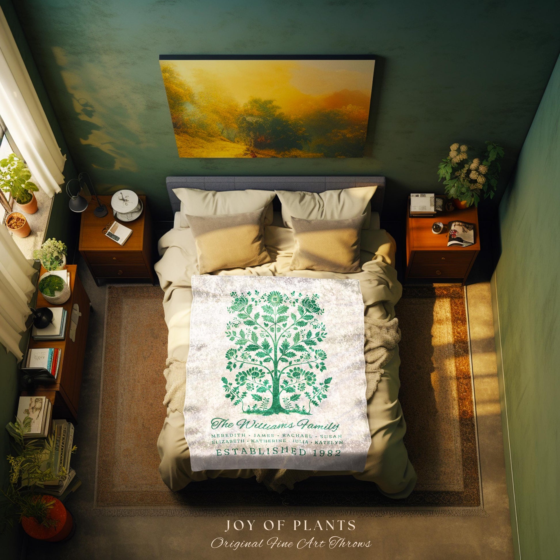 Retro Personalized Family Tree Blanket with Names Rustic Farmhouse Art Decor | Thoughtful Gift for Grandparents Custom Woven Tapestry Throw