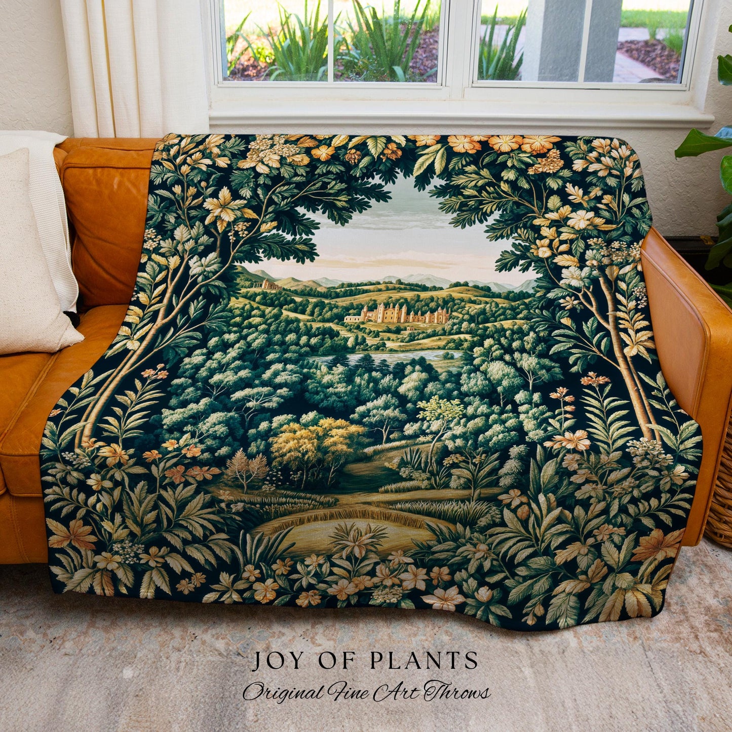 Magical Kingdom Folklore Tapestry Woven | Medieval Botanical Gothic Victorian Fairytale Garden Throw Blanket Romantic Victorian Landscape |