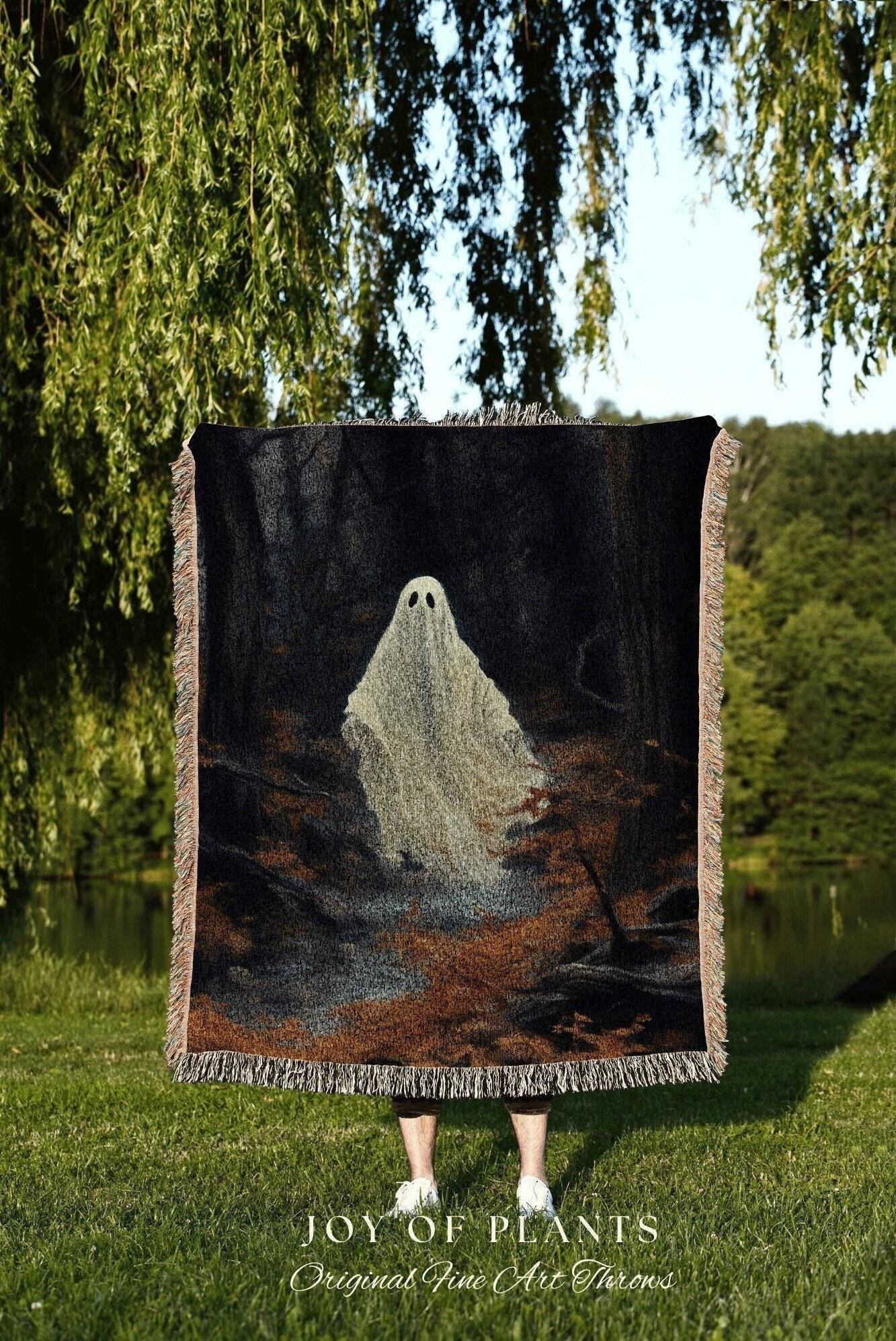 Dark Academia Room Decor Ghost Blanket Woven Throw | Macabre Wall Art Occult Decor Spooky Ghost Tapestry Gothic Gift Dark Cottagecore Decor