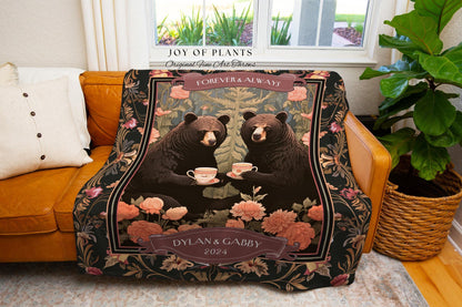 Heartwarming Couples Gift Personalized Blanket | Quaint Woodland Bears Custom Anniversary Woven Tapestry Cute Gift Storybook Aesthetic Gift