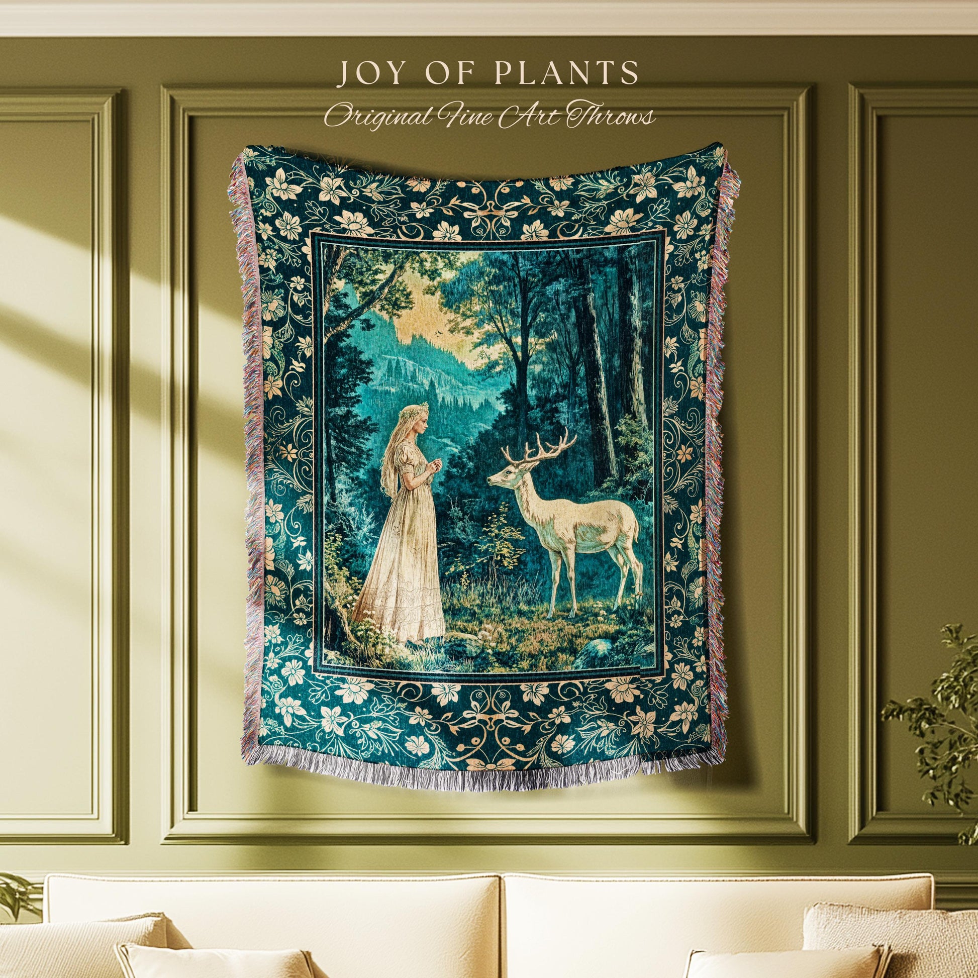 Mountain Goddess Ethereal Woven Tapestry | Woodland Folklore Nature Inspired Elegant Nature Throw Blanket Fantasy Cottagecore Medieval Style