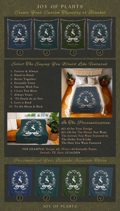 Farmhouse Wedding Wreath Blanket Custom | Rustic Tapestry Keepsake His and Hers Dating Anniversary Floral Wreath for Girlfriend Initials |