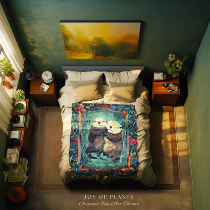 Otterly in Love Cute Couple Custom Gift | Boho Whimsical Wedding Anniversary Throw Blanket Personalized Saying Interlocking Otters Tapestry