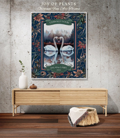 Eternally Yours Swan Couple Custom Woven Tapestry Throw Blanket | Ethereal Wedding Anniversary Keepsake Timeless Sentimental Romance Gift
