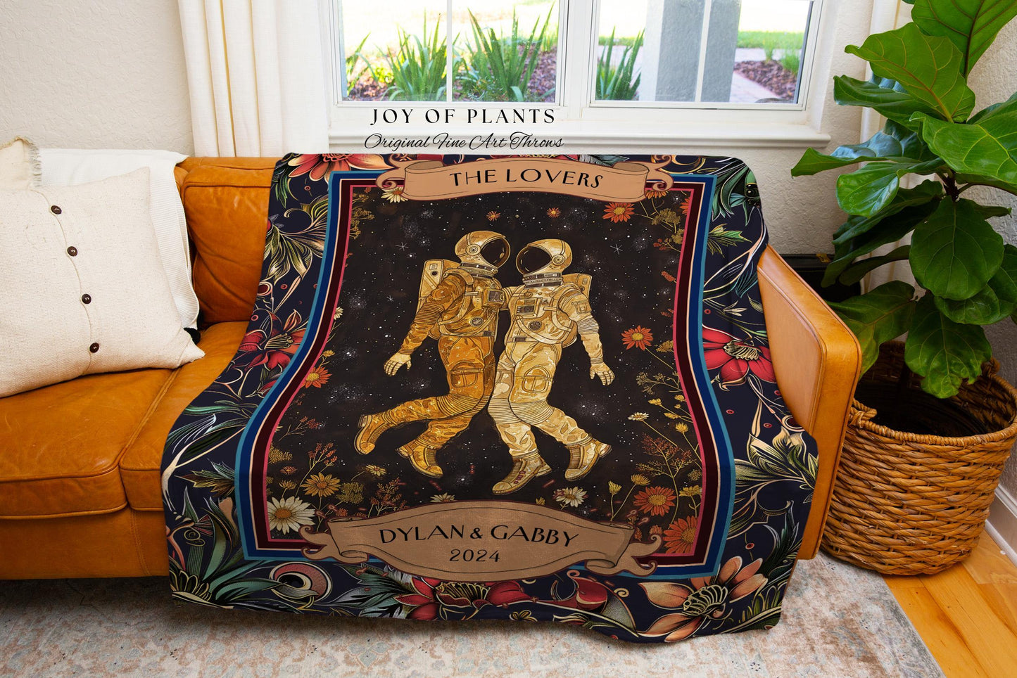 Astronomy Couple Romantic Woven Blanket | Celestial Couple Design His and Hers Wedding Anniversary Gift Cosmic Love To The Moon & Back Gift