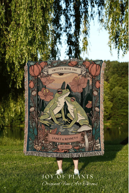Frog Lovers Tapestry Retro | Until We Croak Blanket Woven Anniversary Custom Name Blanket Frog Funny Tapestry Frog & Toad Vintage Room Decor