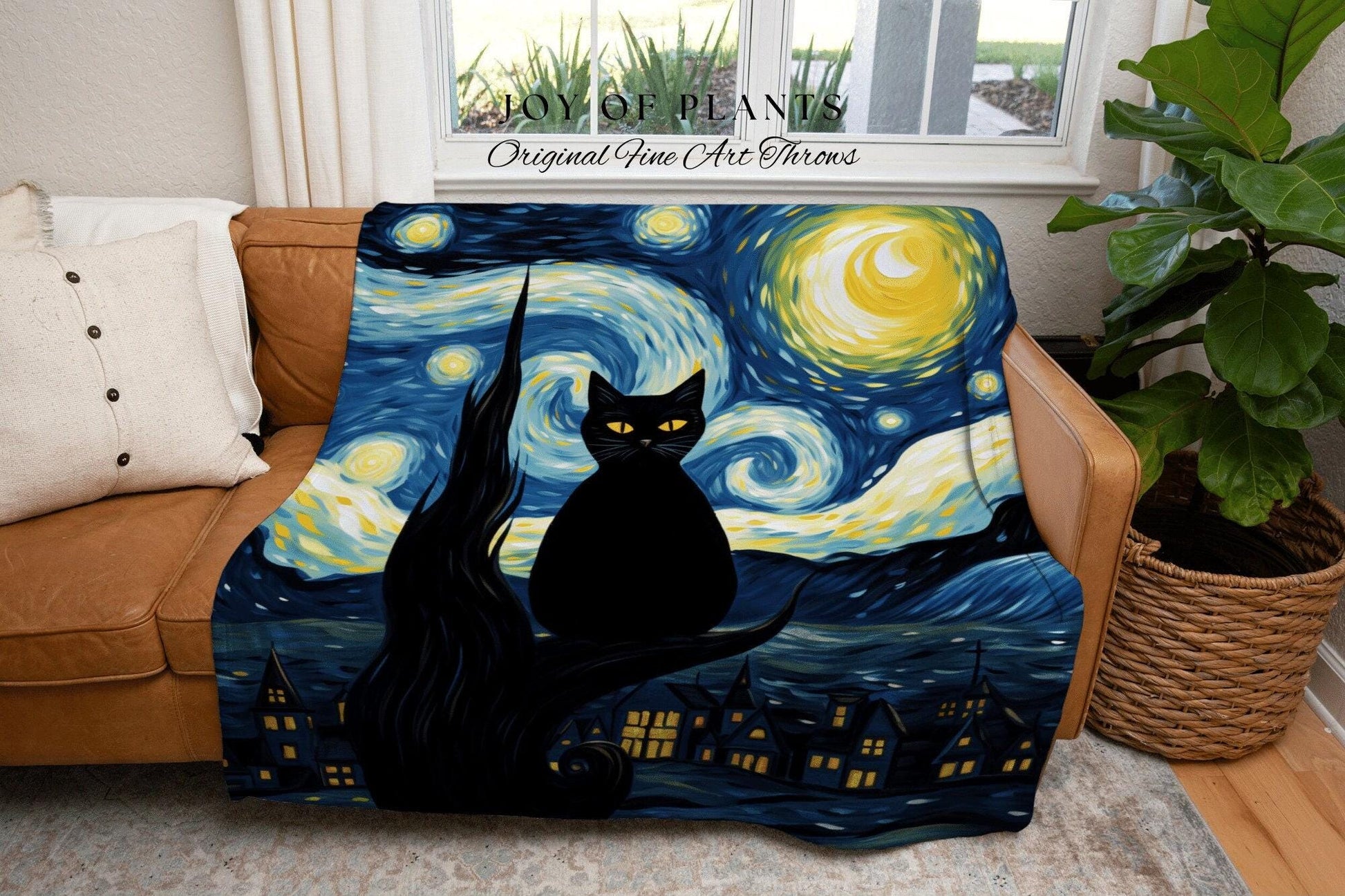 Starry Night Tapestry Art Famous Painting Decor Tapestry Black Cat Woven Blanket | At History Gift Cat Vincent Van Gogh Inspired Tapestry