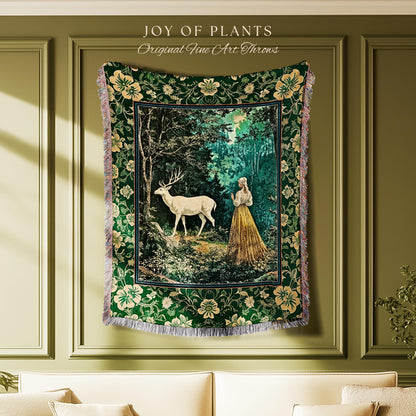 Dreamy Fairytale Forest Woven Wall Art | Folklore Inspired Ethereal Nature Tapestry Woodland Throw Blanket Botanical Elegance Magical Mystic
