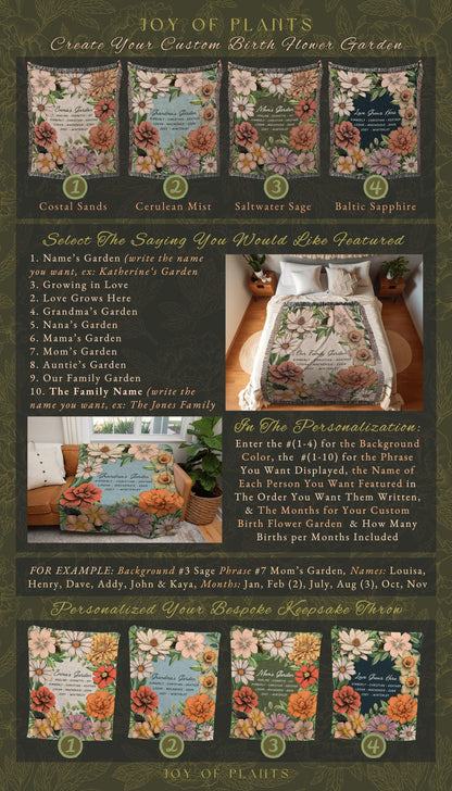 Mimi's Garden Birth Flower Blanket | Gift from Grandkids Custom Family Flower Blanket Personalized Custom Flower Throw Blanket Gift for Mom