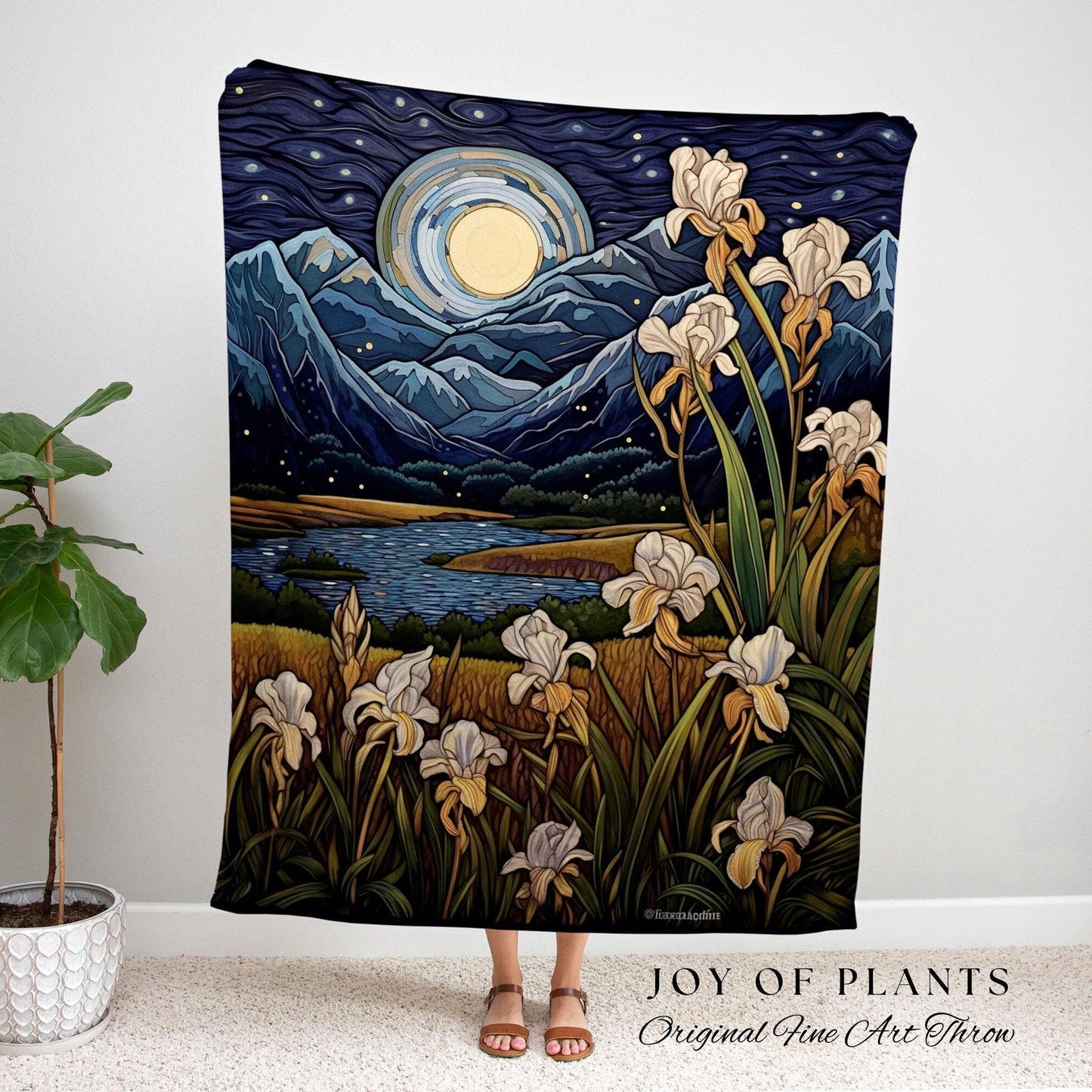 Iris Birth Flower February Birthday Custom Gift | Woven Blanket Personalized Birth Month Flower Tapestry | February Iris Flower Landscape |