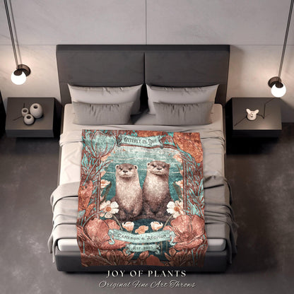 Otter Lovers Custom Throw Blanket Crushed Velvet Personalized Anniversary Gift Custom Name Tapestry Otter Couple Blanket Cottagecore Wedding