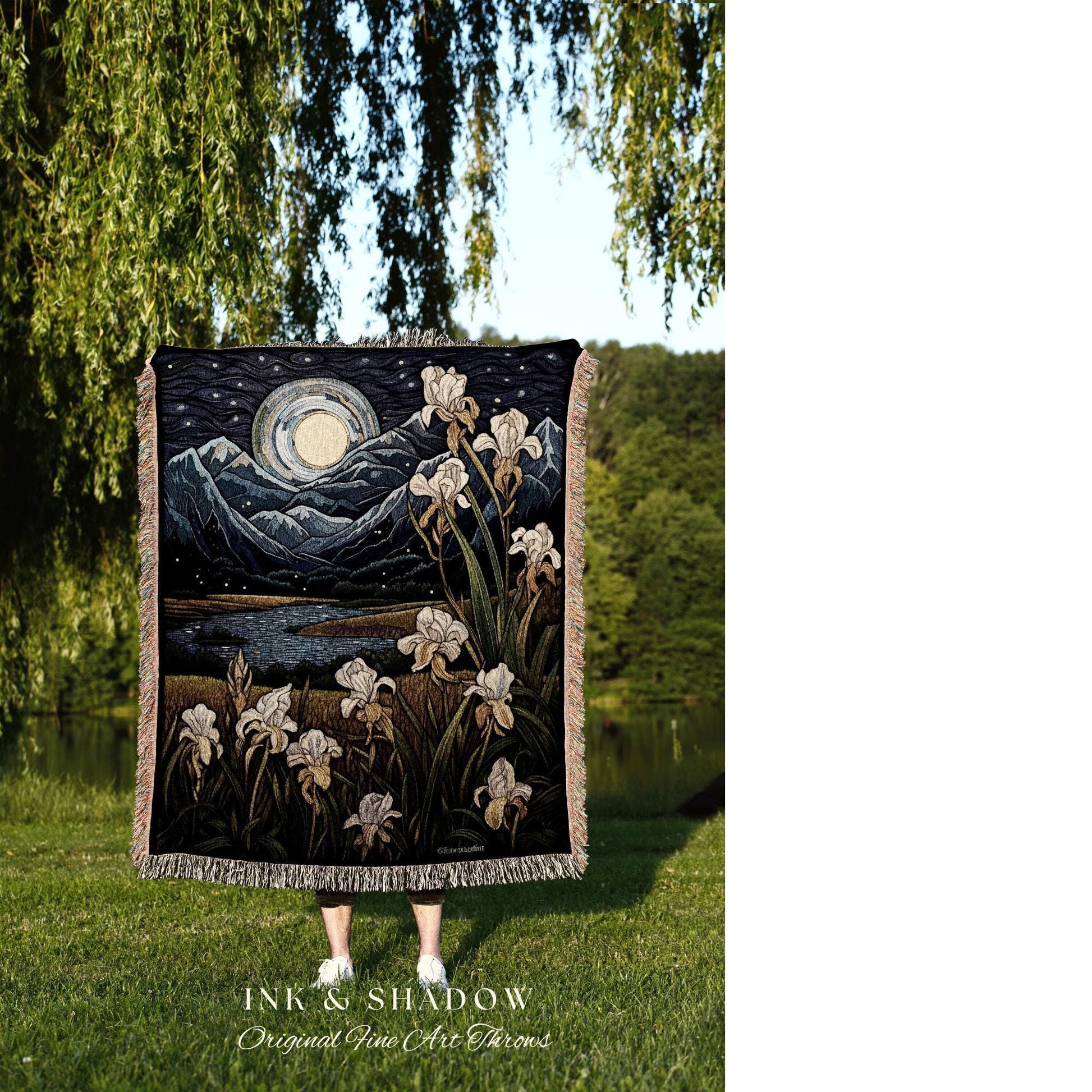 Iris Birth Flower February Birthday Custom Gift | Woven Blanket Personalized Birth Month Flower Tapestry | February Iris Flower Landscape |