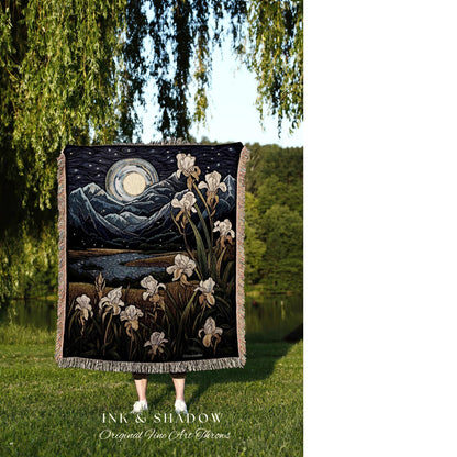 Iris Birth Flower February Birthday Custom Gift | Woven Blanket Personalized Birth Month Flower Tapestry | February Iris Flower Landscape |