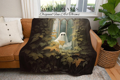Victorian Ghost Art Tapestry Woven Throw Blanket | Spooky Ghost Blanket Dark Academia Decor Bedroom Whimsigoth Tapestry Woven Art Blanket |