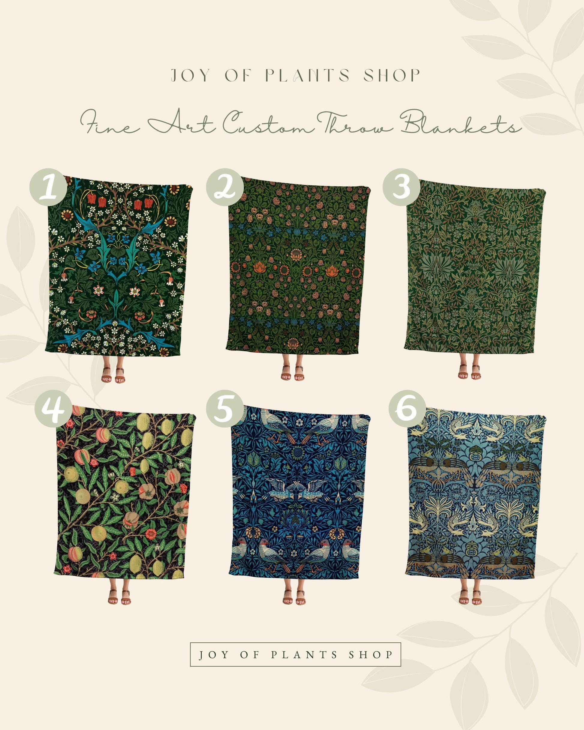 William Morris Tapestry Woven Throw Blanket | Navy Blue Throw Blanket | William Morris Wall Tapestry Woven Blanket Art Nouveau Decor