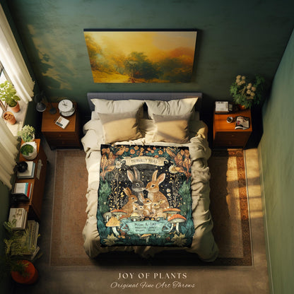 Boho Woodland Custom Rabbit Family Throw | Cottagecore Decor Personalized Names Gift Thoughtful Keepsake From Children Whimsical Tapestry