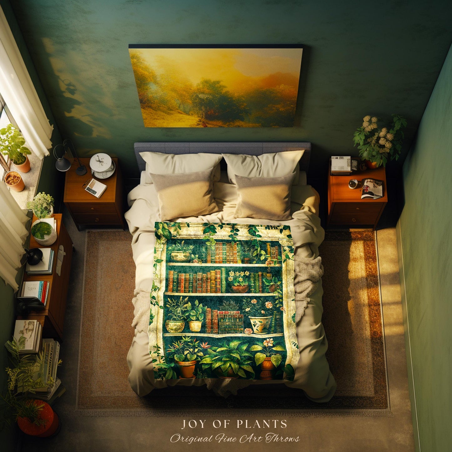 Cozy Aesthetic Woven Book Tapestry | Ethereal Cottagecore Whimsical Bedroom Magical Decor Reading Throw Blanket Dark Academia Botanical Boho