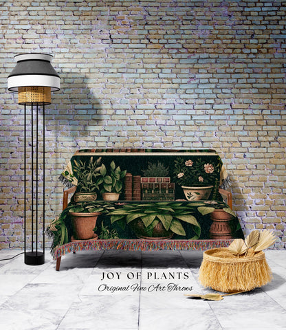 Cozy Aesthetic Woven Book Tapestry | Ethereal Cottagecore Whimsical Bedroom Magical Decor Reading Throw Blanket Dark Academia Botanical Boho