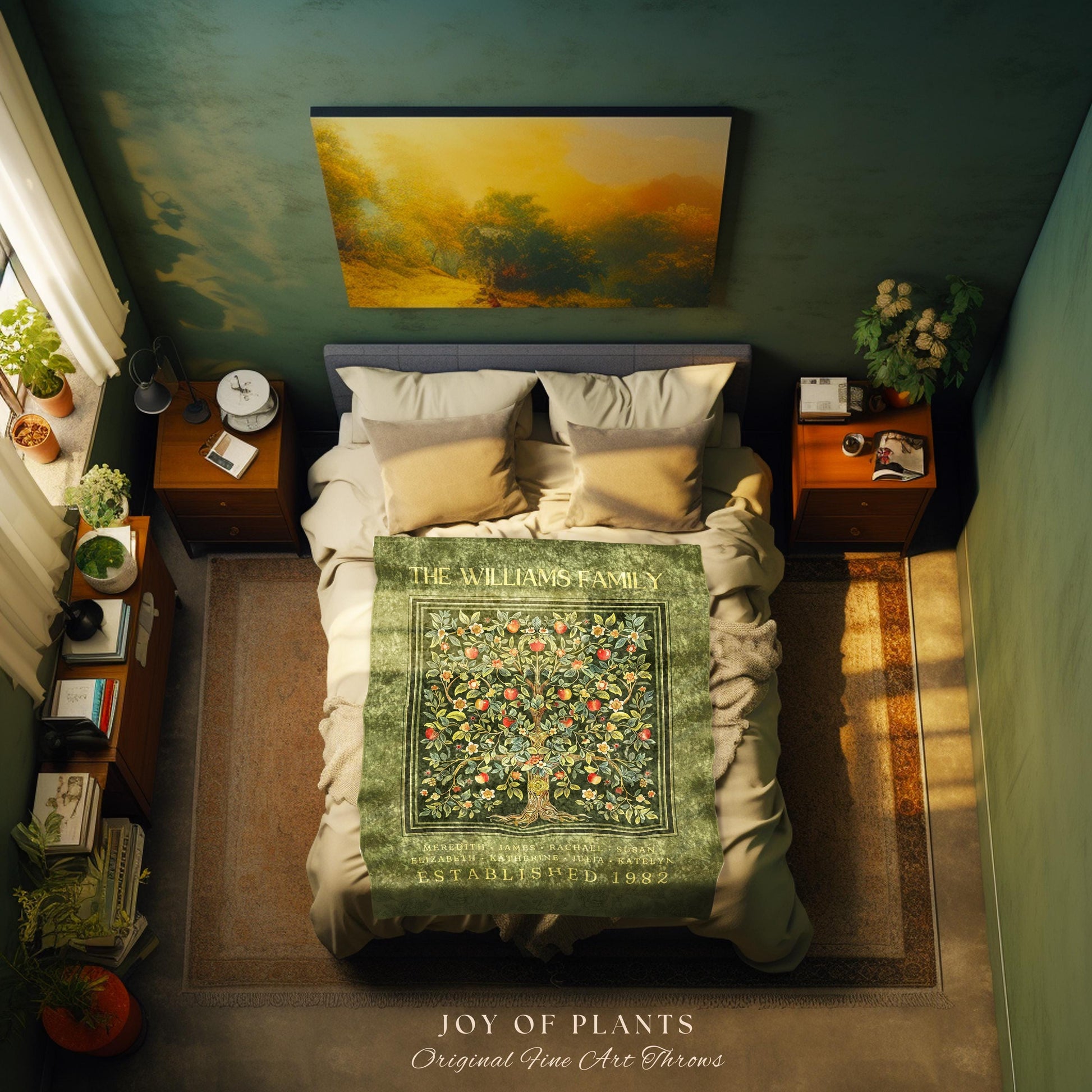 Heritage Apple Tree Family Blanket Personalized Name Tapestry Sentimental Throw | Rustic Victorian Cozy Cottagecore Custom Heirloom Gift