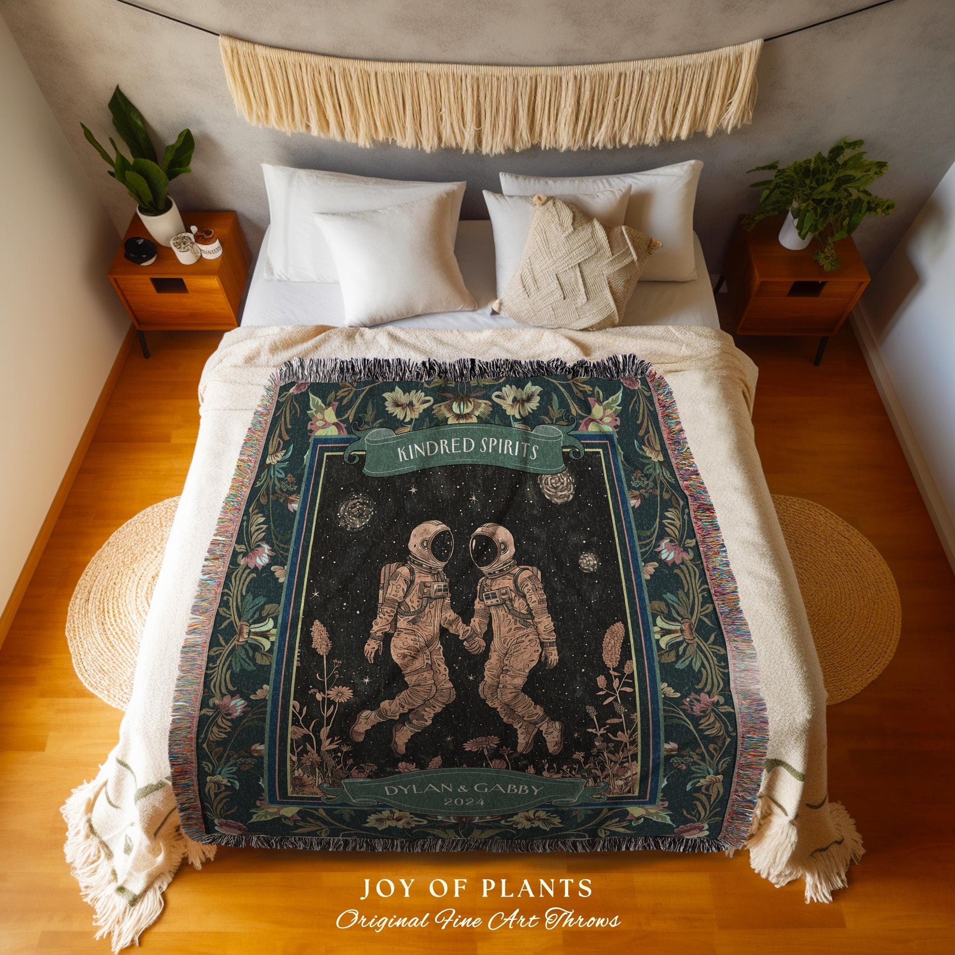 Astronaut Lovers Personalized Celestial Couple Blanket | Cosmic Love Romantic Wedding Anniversary Tapestry Throw Sentimental Valentine Decor