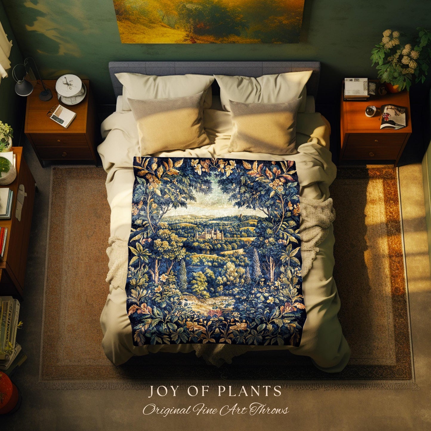 Elegant Rococo Landscape Botanical Coverlet | Romantic Victorian Elegance Medieval Gothic Fairytale Floral Throw Blanket Baroque Style |