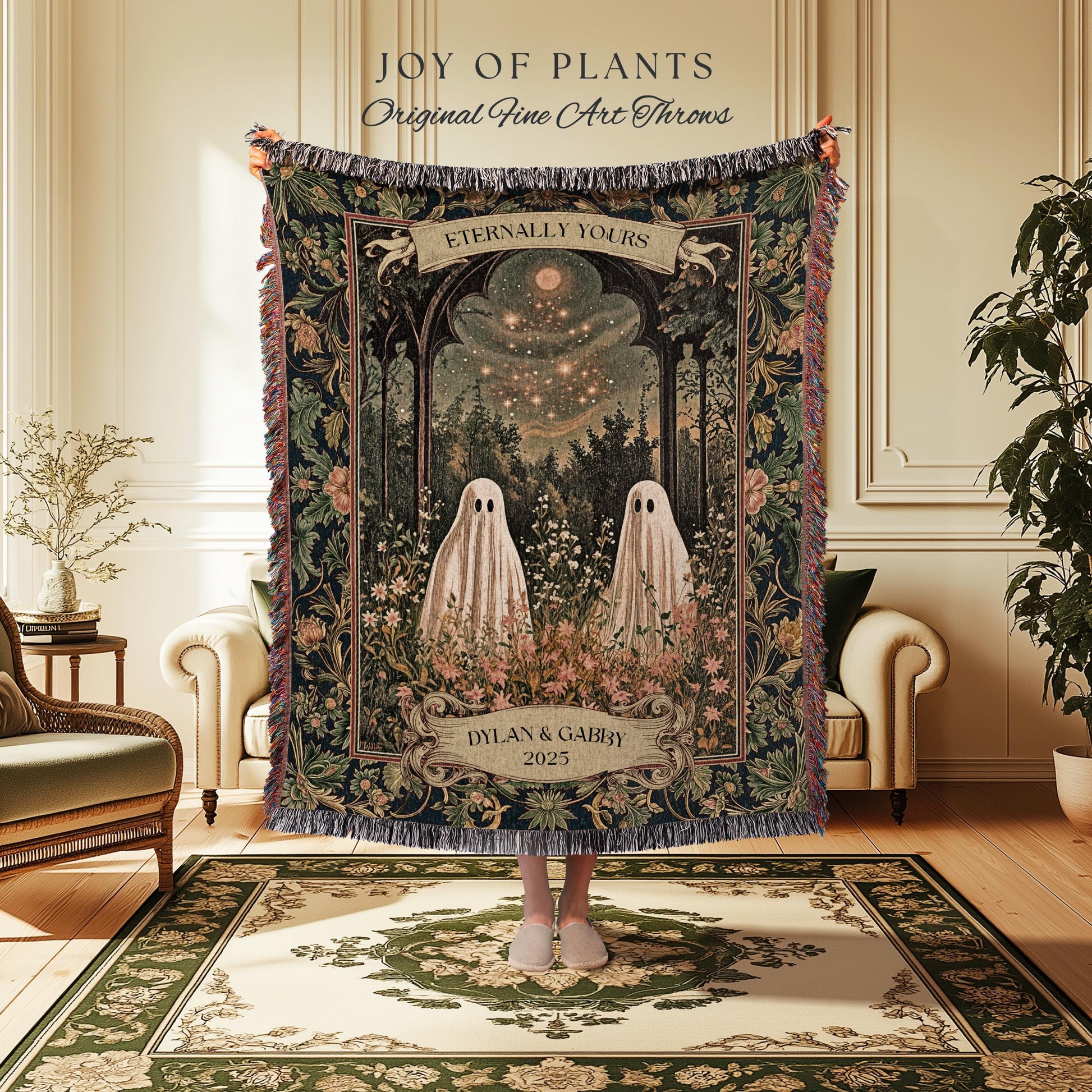 Moonlit Meadow Custom Spirits Blanket | Cozy Cottagecore Throw Haunted Gothic Couple Fall Wedding Whimsical Spooky Custom Anniversary Gift